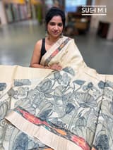 Ivory Tussar pen kalamkari printed saree
