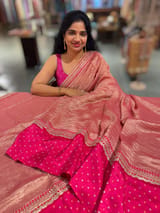 Dark Pink Crush Tissue Saree with Bandhini &Sabhya borders