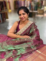 Green & Wine Dual tone Pure handloom Banarasi Tissue saree SS50430