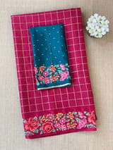 Ruby Pink Mysore Silk Saree with petitepoint embroidery S62110