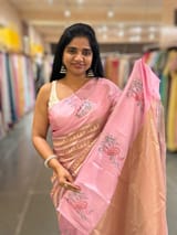 Lotus Pink Banarasi Tissue saree with swan embroidery