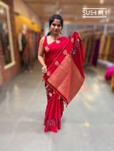 Red mashru Saree with embroidery : S62F140