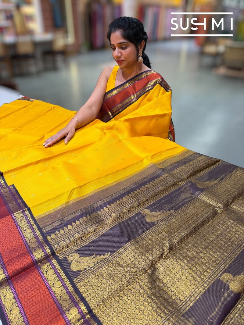 Yellow vintage kanjeevaram saree S62F154