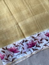 Pastel Yellow Tussar Kota Tissue Saree with Handpainted Muslin Border and Pallu SS50262