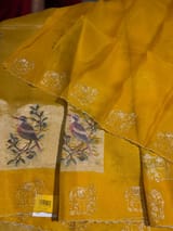 Mango Yellow Premium Handloom Designer Tissue saree with exquisite embroidery