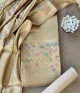 Golden Beige Banarasi Chiniya Silk 3-pc Suit set : SS62J04