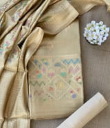 Golden Beige Banarasi Chiniya Silk 3-pc Suit set : SS62J04