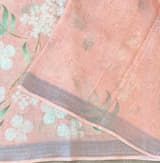 Peach Floral printed pure lenin saree