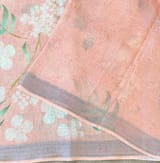 Peach Floral printed pure lenin saree