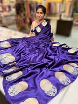 Brinjal Pure Satin Saree with embroidered border and blouse SS5022