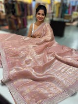 Pastel Pink Tissue checks Saree with sabhyasachi borders
