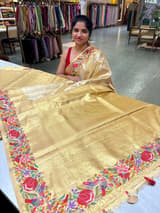 Gold Kanjeevaram Tissue Sareewith petite point embroidery : D62F087