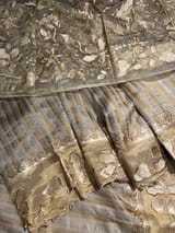 Beige Gold Mul Tissue Stripes Saree With Tissue Cutwork  Border & Blouse