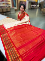Ivory vintage Checks Gadwal Silk Saree : S62F207