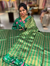 Emerald Green Banarasi Tissue stripes Saree with petite point embroidery SS50213