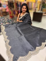 Black Pure Organza Handwork Saree with heavy Designer Blouse SS50252