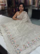 Silver Glass Organza Saree with allover embroidery SS50548
