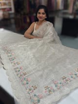 Silver Glass Organza Saree with allover embroidery SS50548