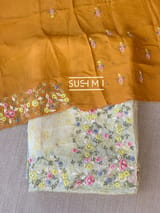Pastel Yellow shibori printed pure organza saree DSCL043