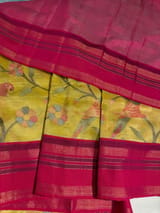 Lemon Yellow Tissue Gorgette Fusion Saree with vidarbha Borders