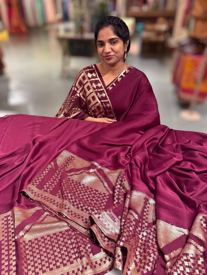 Wine pure Satin Saree with designer sequence border and blouse SS5035
