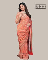 Orange Designer Printed Crepe Silk Saree