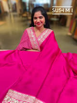 Fuschia Pink Satin Saree with sabyasachi borders : D62F047