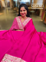 Fuschia Pink Satin Saree with sabyasachi borders : D62F047