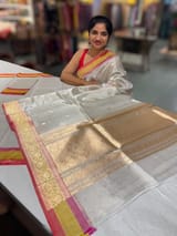 Banarasi Handloom silver tissue Saree with multi color woven border SS50420
