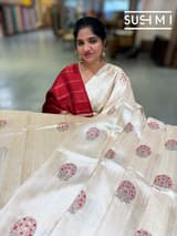Ivory Banarasi Handloom Dupion Rawsilk Saree : S62F103
