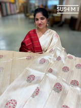 Ivory Banarasi Handloom Dupion Rawsilk Saree : S62F103