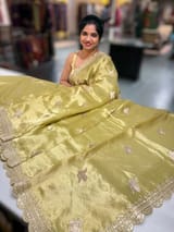 Lime Green Handloom Tissue Saree with Embroidery
