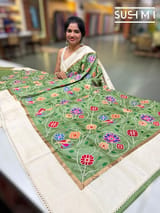 Green Pure tussar with patola inspired embroidery: S62F192