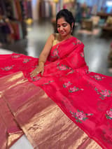 Pinkish Red Organza Saree with pure Tissue Border SS50293
