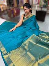Peacock Green vintage Kanchipuram silk saree with pen kalamkari blouse SS50180