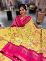 Lemon Yellow Tissue Gorgette Fusion Saree with vidarbha Borders