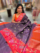 Wine Kanchi Soft Silk Saree with petite point embroidered border