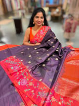 Wine Kanchi Soft Silk Saree with petite point embroidered border