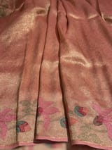 Peach Pink Banarasi Brocade tissue saree with tonchui style weaving & pythani inspired embroidered border  SS5082
