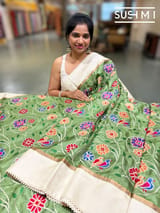Green Pure tussar with patola inspired embroidery: S62F192