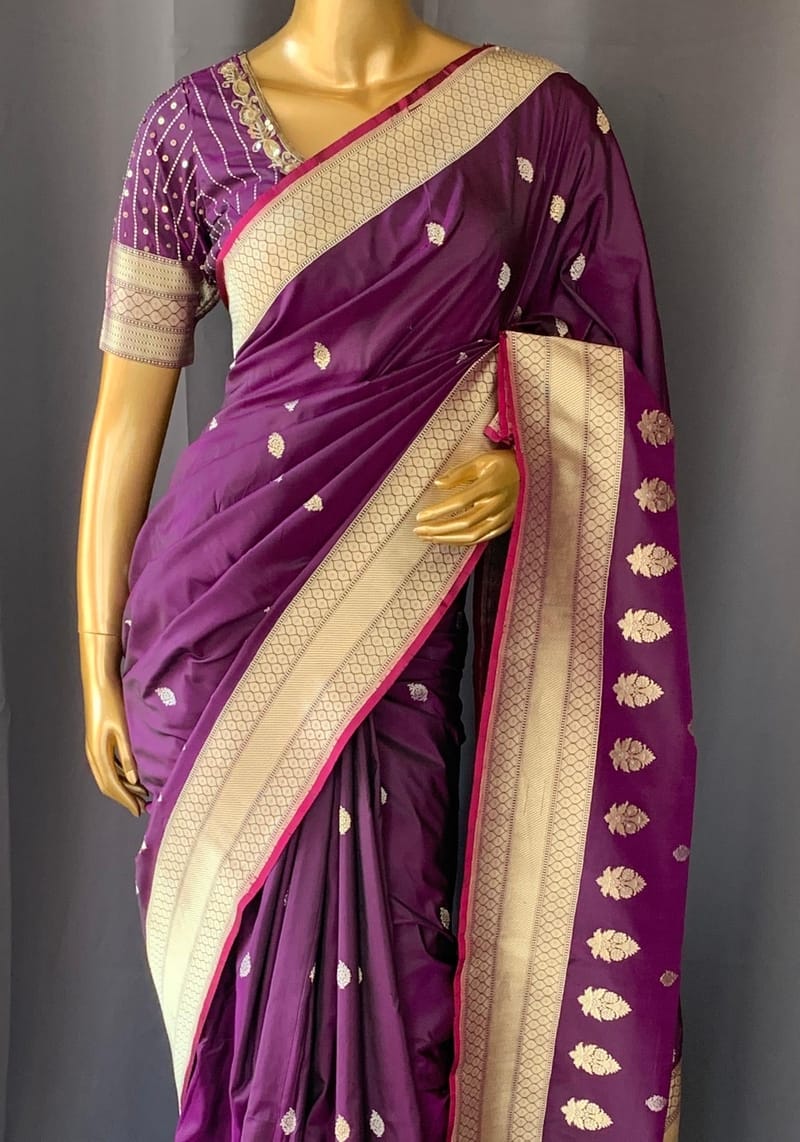 Brinjal Pure Handloom Banarasi Silk Saree