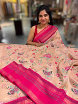 Peach Tissue Gorgette Fusion Saree with vidarbha Borders