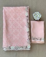 Peach Georgette saree with allover chikankari