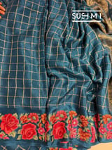 Peacock Blue Mysore Silk Saree with petitepoint embroidery S62111