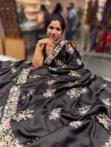Black Satin Saree with Parsi Gara embroidery SS5028