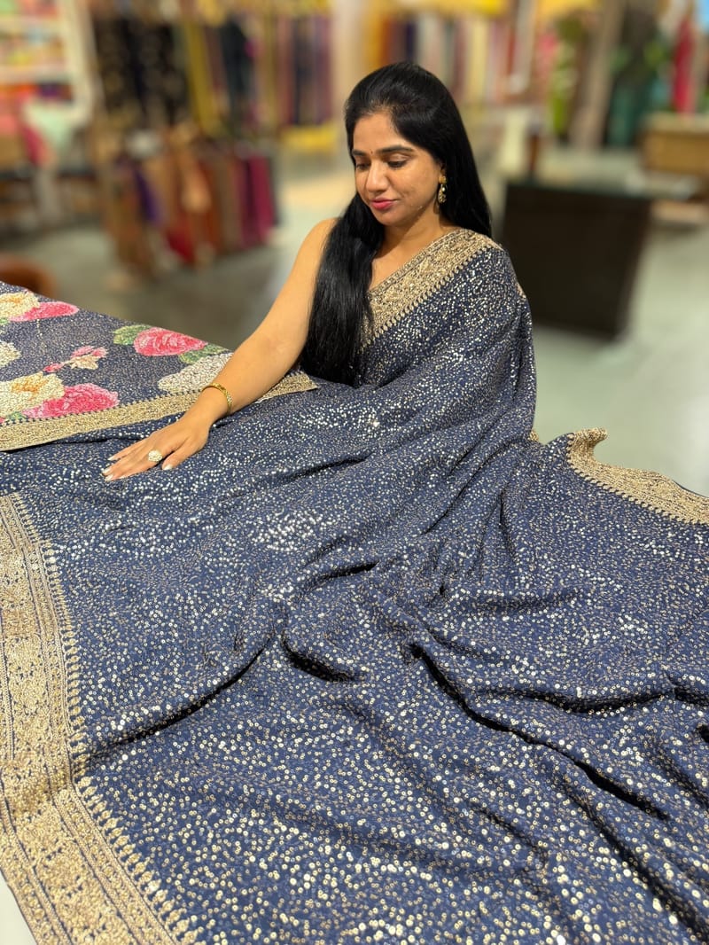 Midnight Blue Georgette Sequence saree SS50515