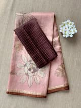 Dusty Pink Printed Banarasi Tissue with Handwork. SS50380