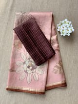 Dusty Pink Printed Banarasi Tissue with Handwork. SS50380
