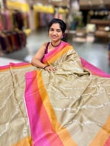 Golden Beige Embroidered Tussar Saree SS50473