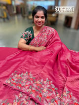 Ruby Pink Banarasi Jute Tissue stripes saree DSCL042